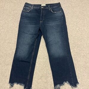 Free People Maggie Mid-Rise Straight Leg Sequoia Blue Chewed Hem Jeans 31